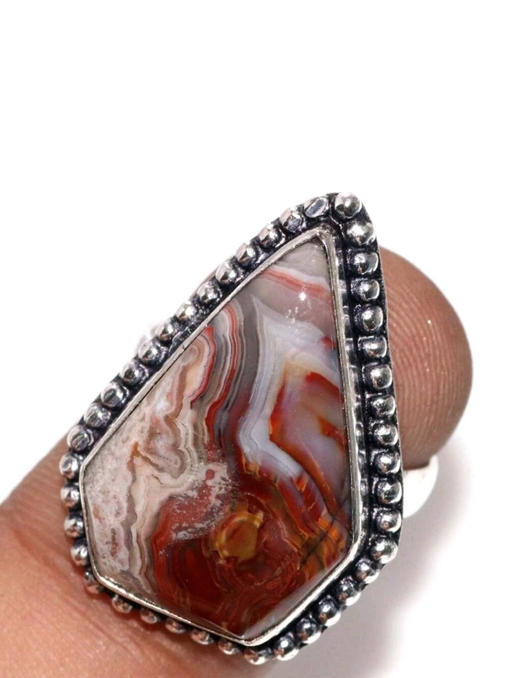 Lake Superior Agate Gemstone Jewelry 925 Sterling Silver Handmade Ring